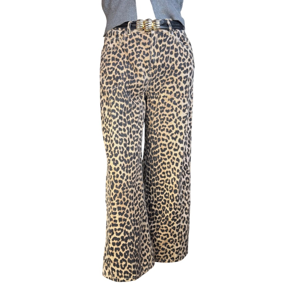 H&M Leopard Print Wide Leg Jeans High Rise Cheetah Mob Wife Indie Sleaze Sz 4